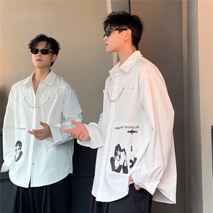 2025新款衬衫男长袖春秋链条装饰小众韩版发型师衬衣潮CS95-P58图片