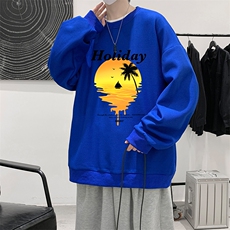 华夫格卫衣圆领卫衣男大码长袖t恤男外套HW76266-P30加绒款-P40，男装卫衣，电商A040