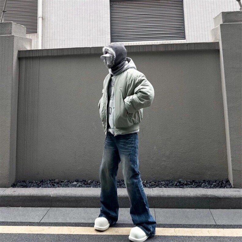 （现货）自制款bomber豆绿色大拉链口袋男女棉服立领棉衣,男装棉衣,星座807