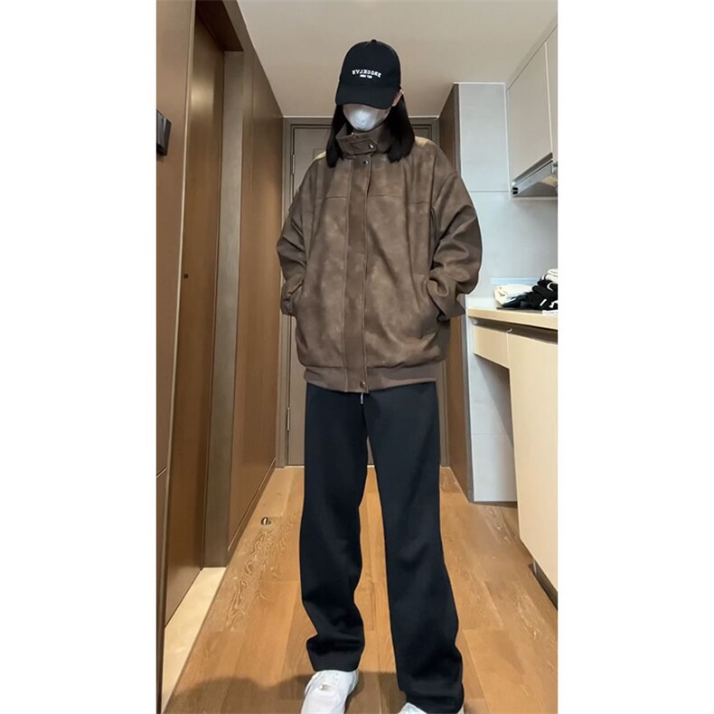 特批95 春秋款高级百搭皮夹克磨砂质感外套聚酯纤维图片