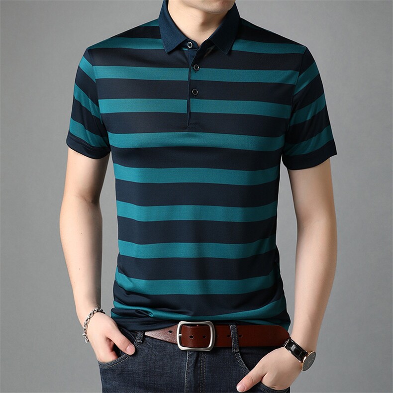 G8886 2021夏季新款T恤衫男POLO衫短袖桑蚕丝翻领图片