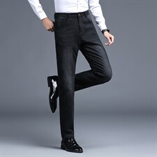 D6872秋冬新款男士商务休闲弹力纯色牛仔裤加绒透气修身长裤P125，男装牛仔裤，电商B360