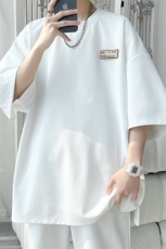 T9045/P28高弹华夫格t恤oversize美式重磅短袖男ins潮牌圆领T恤，男装T恤，电商A141