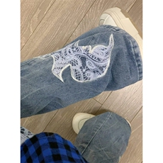 【有货】N6014LL-特P65蕾丝和平鸽贴布刺绣牛仔裤男女款裤子，男装牛仔裤，星座1007（原301D）