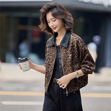 2025秋季新款港风复古时尚豹纹麂皮绒潮流个性短款外塔，女装短外套，慕依路