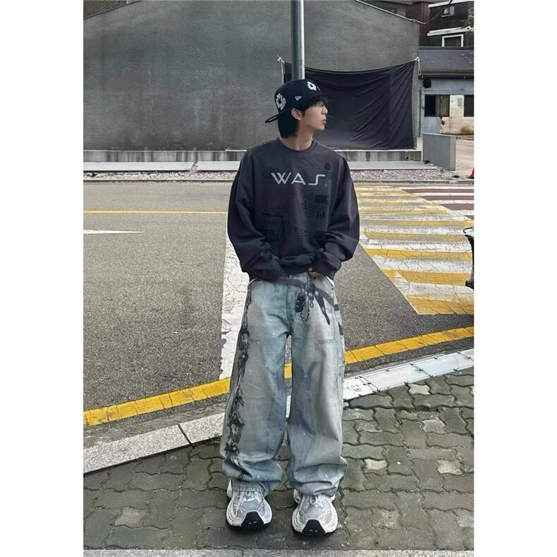 高街3D数码印花泼墨伐木工装牛仔裤男网图G198-P58,男装牛仔裤,星座1001-1