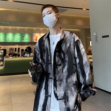 2023春夏新款男士潮流扎染条纹设计感痞帅宽松休闲衬衫，男装衬衫，星座716-4
