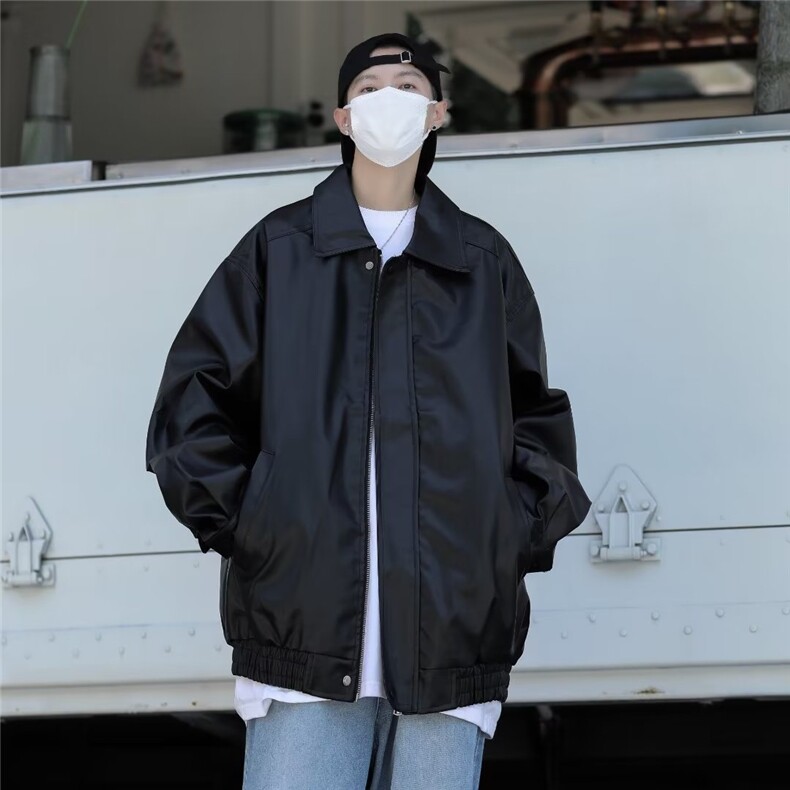 WJ6690-P70复古pu皮夹克秋冬痞帅小众设计感高街宽松潮流皮夹克,男装皮衣,电商C233