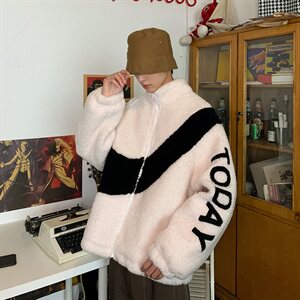 黑白撞色羊羔毛加厚外套棉服mj259图片