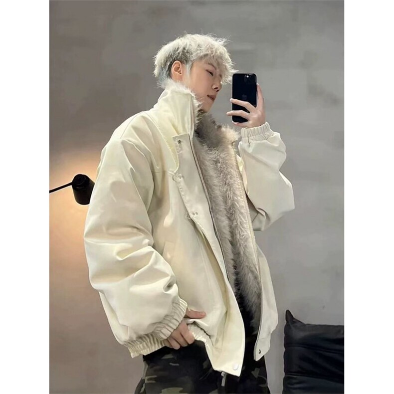 网图座山雕立领PU皮棉服外套男冬季保暖百搭宽松棉衣夹克,男装夹克,电商C307