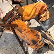 G967-P612025新款3D立体打印错觉复古彩色油画腰带弯刀牛仔裤，男装牛仔裤，电商B323A