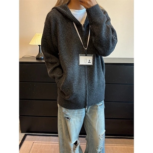 重磅慵懒风针织开衫男款秋季美式复古情侣款毛衣拉链设计宽松外套