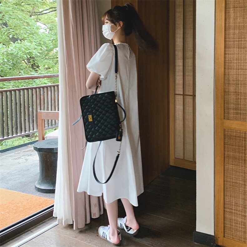 白色泡泡袖初恋连衣裙女2024年夏季新款法式简约宽松小个子茶歇裙,女装连衣裙,浙宝276（原081）