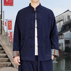 男士外套灯芯绒夹克盘扣立领唐装风XZ1512-2502单夹克-P80，男装夹克，星座1512
