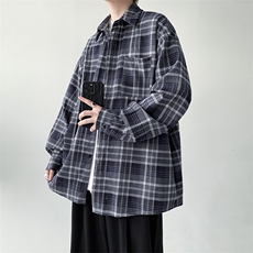 宽松大版型格子衬衫男长袖衬衣KD614-P50，男装衬衫，电商D312-1