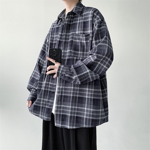 宽松大版型格子衬衫男长袖衬衣KD614-P50图片