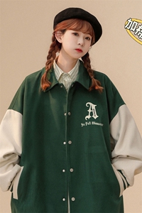 23春季美式复古拼接螺纹翻领棒球服百搭夹克G612P85控118图片