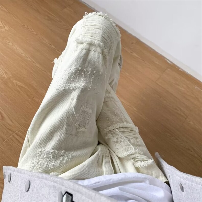 美式vintage毛边假破洞牛仔裤男ins潮牌高街vibe直筒N966P46,男装牛仔裤,星座1116-2