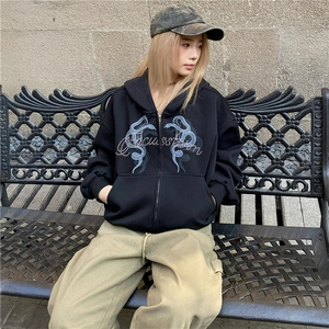 新款美式街头蛇年连帽卫衣外套开衫男女复古短款上衣潮图片