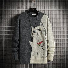 2020冬季日系网格男毛衣宽松休闲针织衫男线衣A313-1556-P80，男装针织衫/毛衣，电商A313