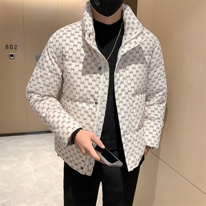 2025冬季新款社会小伙立领字母印花羽绒服男士外套B338-9901-P165,冬季字母外套搭配图片