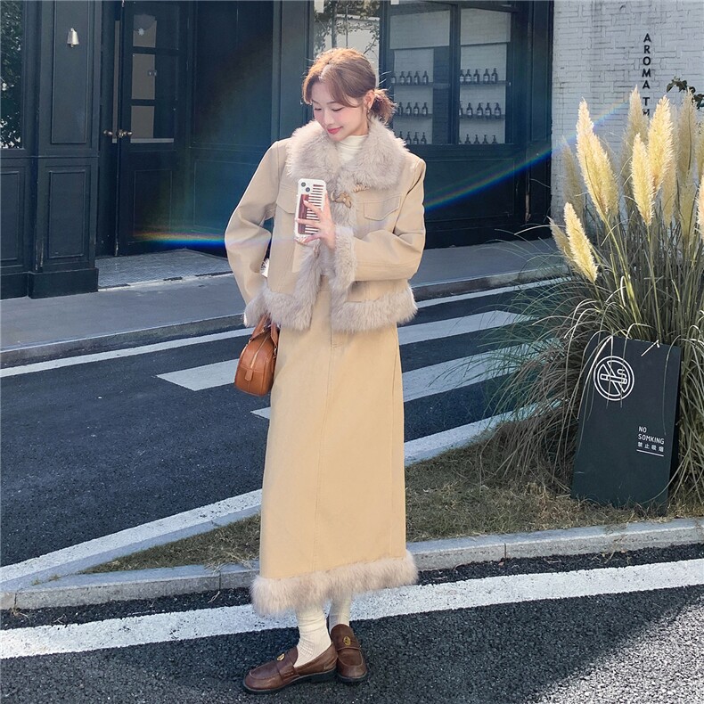 2D078-Y3379-P285K399内90绒羊羔毛拼接长裙套装,女装羽绒服,2D078