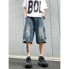 B221美式ins高街小众夏季重工艺工装牛仔短裤LK24177-P60控78，男装牛仔裤，电商B221