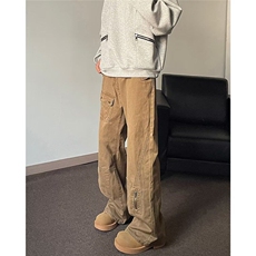 美拉德棕色小众解构设计感牛仔裤男款美式复古宽松直筒微喇工装裤，男装牛仔裤，星座601-1