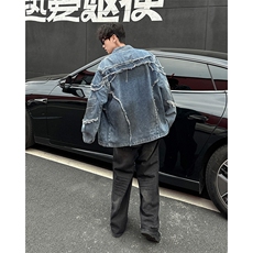 毛边牛仔外套男春秋宽松水洗做旧高级感立体浮雕夹克JN1239-P88，男装夹克，星座302B