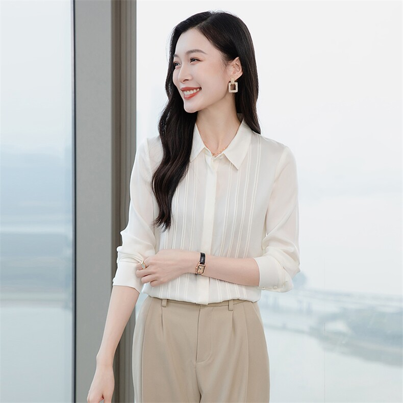 高端纯色真丝衬衫女长袖2026年春装翻领通勤职业OL真丝上衣衬衣,女装衬衫,阿舍尔精品