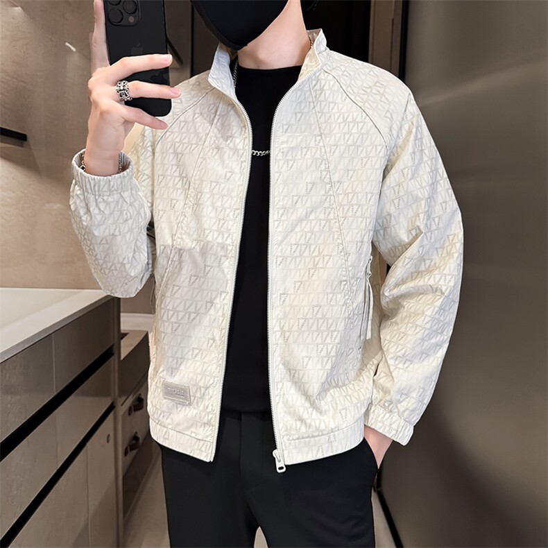 店主风社会小伙2025秋季新款简单休闲几何提花夹克男装，男装夹克，星座312B-1