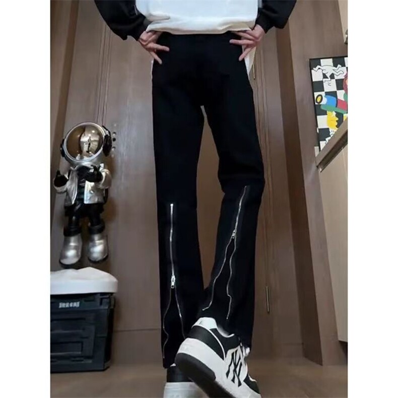 网图有货黑色拉链开衩微喇牛仔裤男女美式显瘦弯刀裤A1299-P33,男装牛仔裤,星座1505