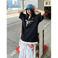 潮牌假两件撞色拼接短袖T袖女复古学院风字母印花上衣T519，男装T恤，星座1116A（原606A-3）