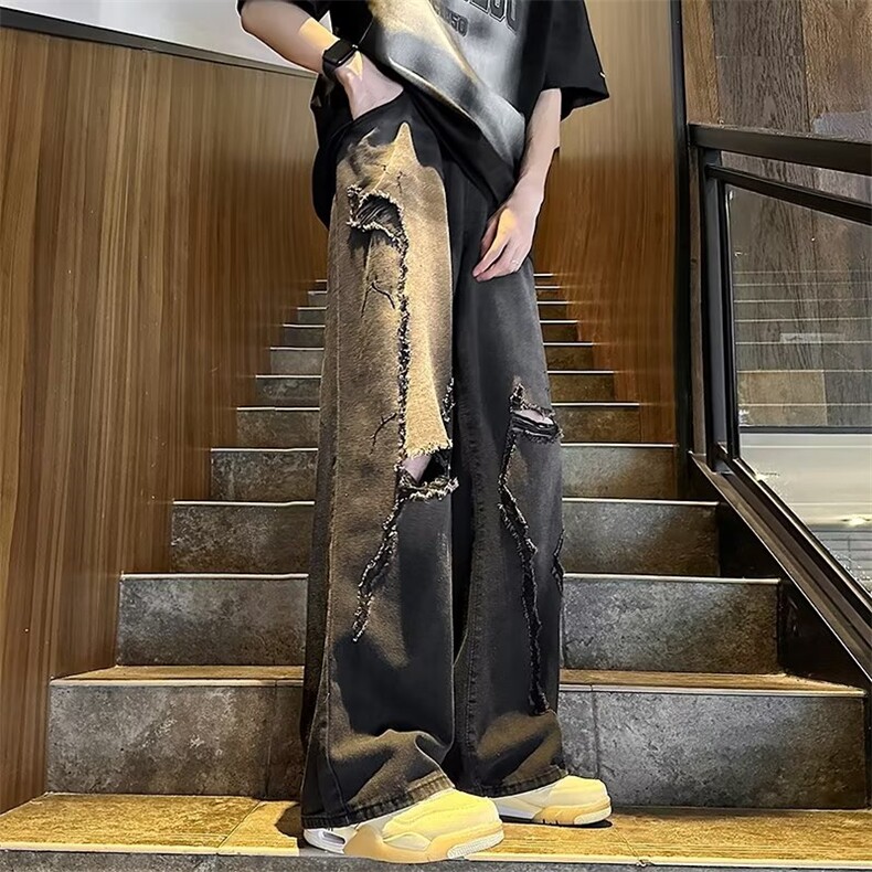 青春流行ins男原宿美式vibe裤子直筒水洗拉链牛仔裤潮C965P45图片