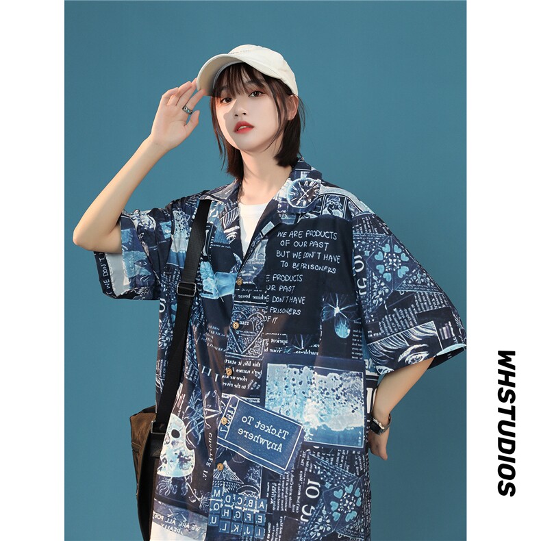 2024夏季新款港风复古情侣宽松百搭短袖衬衫A158-CS612-P45控58，男装衬衫，电商A158-1