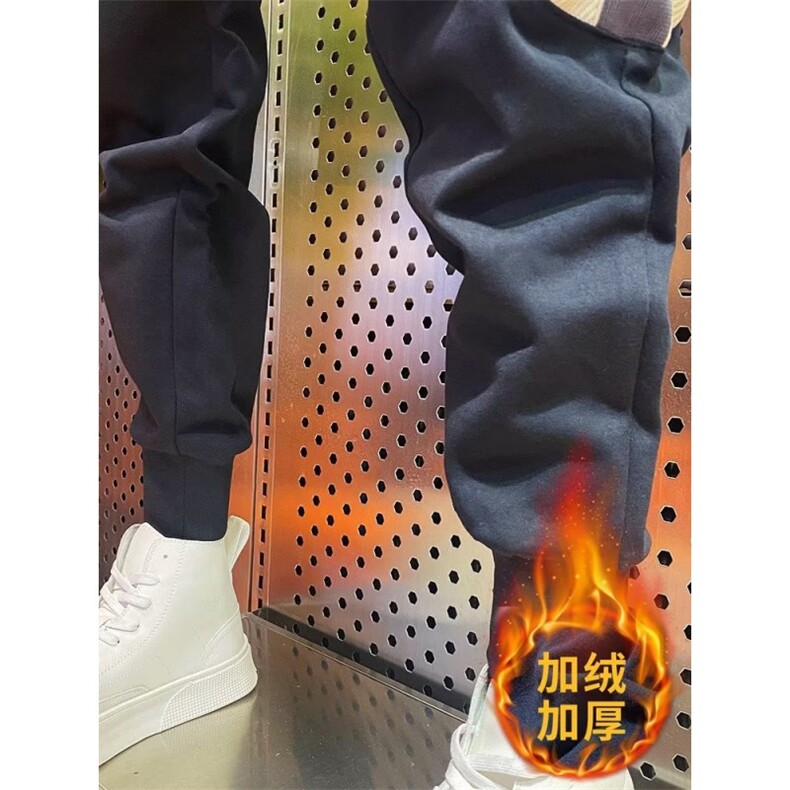 加绒加厚卫裤男2025秋冬裤子男网红拼色休闲裤潮流弹力修身小脚裤,男装休闲裤,星座506A