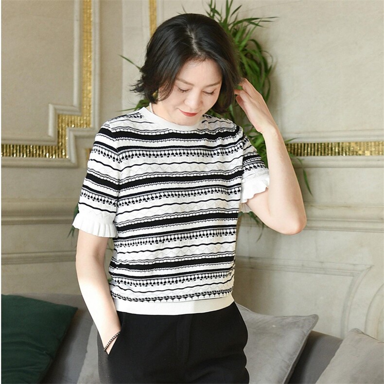 夏季女士套头针织衫短袖t恤女宽松遮肚子,针织衫/毛衣,斯美雅电商供货