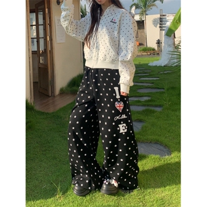Amoeba美式复古满印星星印花宽松阔腿抽绳直筒休闲卫裤女百搭长裤图片