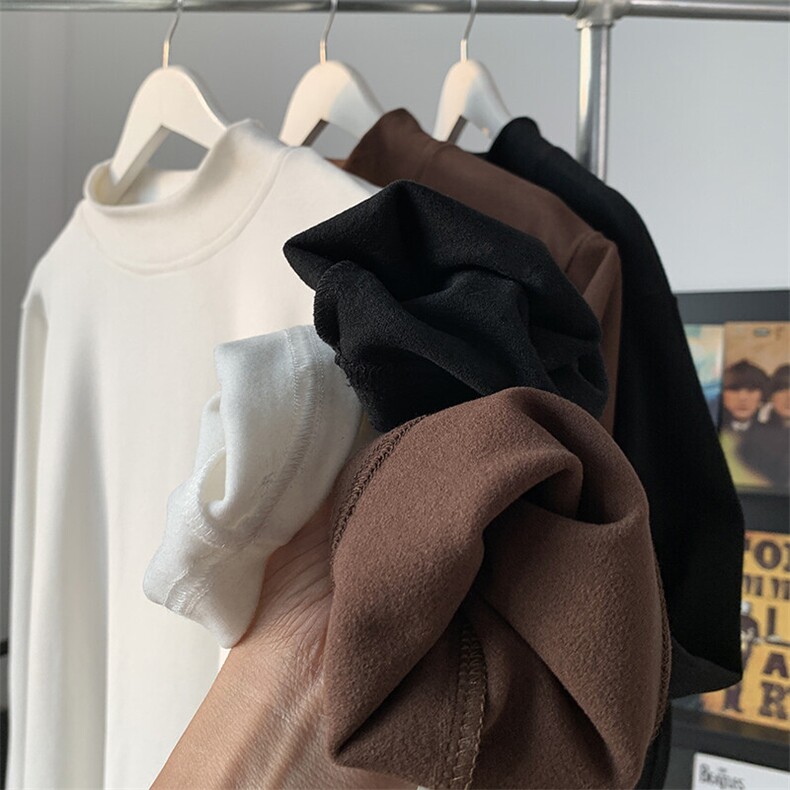 半高领打底衫男生冬季加绒加厚保暖简约内搭春秋宽松大码长袖t恤，男装T恤，电商B220