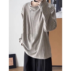 WY44-P382025秋华夫格亨利领长袖T恤男士百搭宽松复古体恤衫，男装T恤，电商B323A