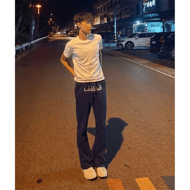 美式高街潮牌男女运动休闲裤直筒宽松慵懒显瘦印花休闲卫裤子,男装休闲裤,电商A486