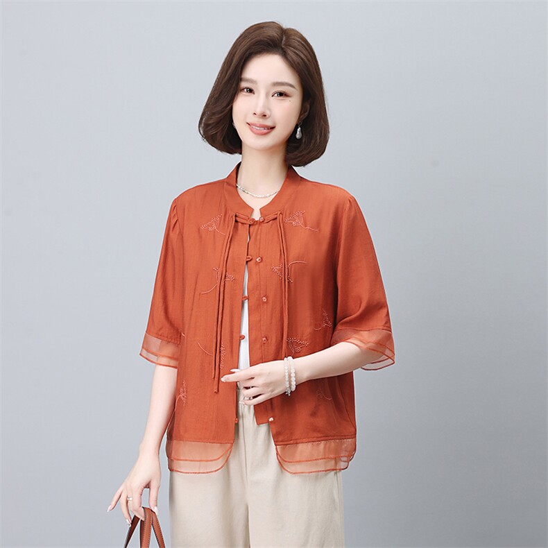 2024年夏文艺时尚优雅新中式复古刺绣开衫上衣,女装蕾丝衫/雪纺衫,依恋蒂丝