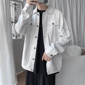 JK950/P65秋装港风夹克男士破洞刺绣夹克情侣大码外套男控99图片