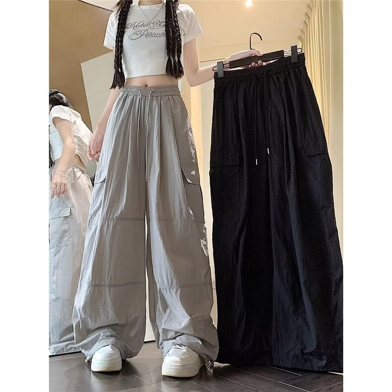 ins速干工装裤女夏季薄款2025新款大码胖mm显瘦宽松休闲阔腿裤子图片