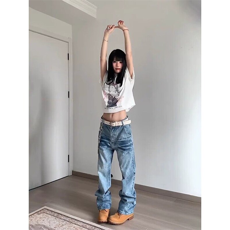 【有货】NZ455HH-特P42 冰蓝闪电纹水洗牛仔裤男女直筒裤子图片