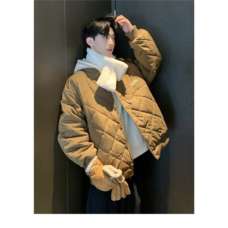 1506-1/M9111/P82冬季日系复古棒球领菱形棉衣男女可拆卸连帽加厚,男装棉衣,星座1506-1
