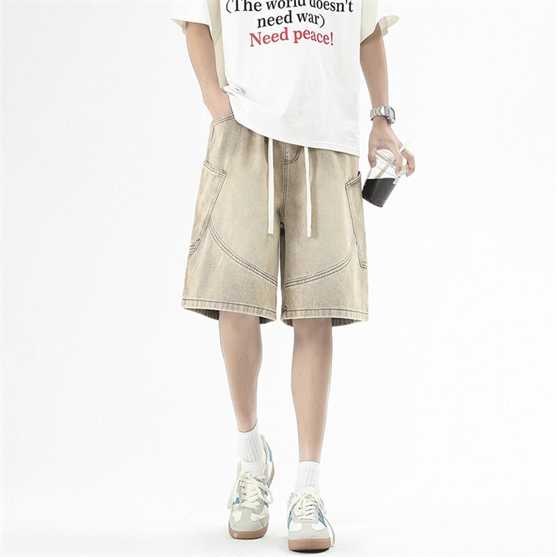2026夏季新款港风美式高街拼接款阔腿休闲牛仔短裤男潮DK841-P50,男装牛仔裤,星座313A(原308A-2)