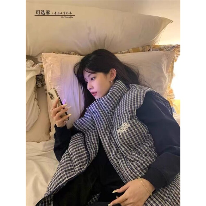现货冬季美式复古马甲宽松立领格子坎肩加绒加厚棉服潮MJ02/P50,男装棉衣,星座205-3