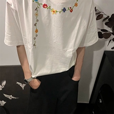 万针全刺绣工艺抖音得物高品质260克重磅纯棉双纱美式高街短袖T恤，男装T恤，电商A486