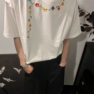 万针全刺绣工艺抖音得物高品质260克重磅纯棉双纱美式高街短袖T恤图片